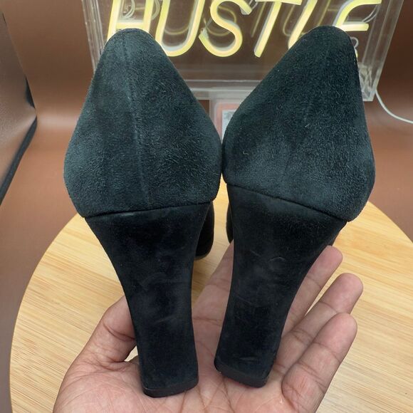 Salvatore Ferragamo Black Suede Platform Block Heel Pumps Size 9 AA - Picture 7 of 11